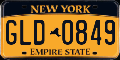 NY license plate GLD0849