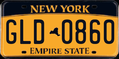 NY license plate GLD0860