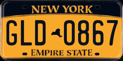 NY license plate GLD0867