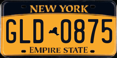 NY license plate GLD0875