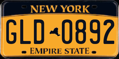 NY license plate GLD0892
