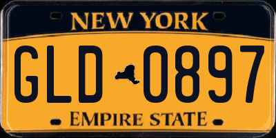 NY license plate GLD0897