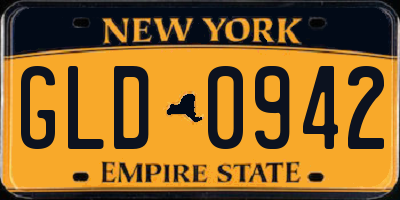 NY license plate GLD0942