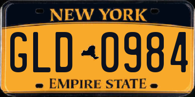 NY license plate GLD0984