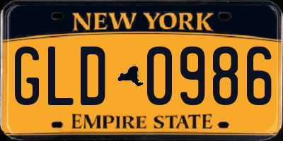 NY license plate GLD0986