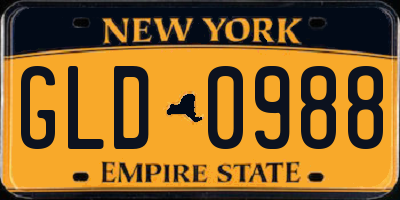 NY license plate GLD0988