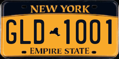 NY license plate GLD1001