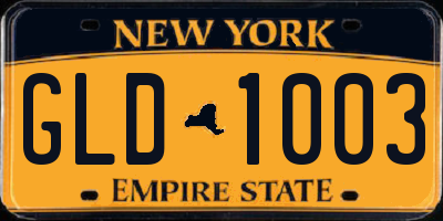 NY license plate GLD1003