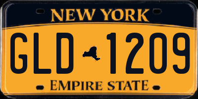 NY license plate GLD1209