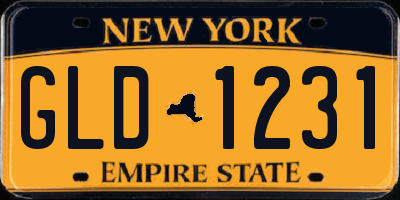 NY license plate GLD1231