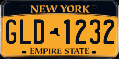 NY license plate GLD1232