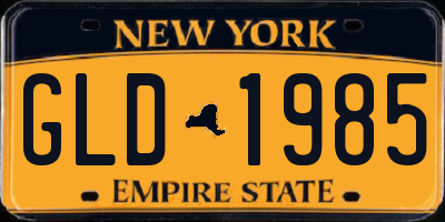 NY license plate GLD1985