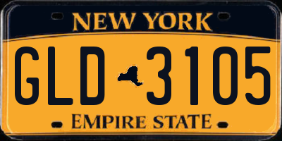 NY license plate GLD3105