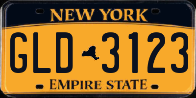 NY license plate GLD3123