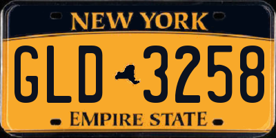 NY license plate GLD3258