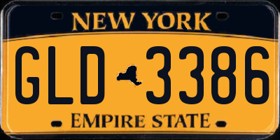 NY license plate GLD3386