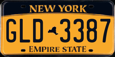 NY license plate GLD3387
