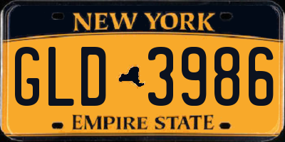 NY license plate GLD3986