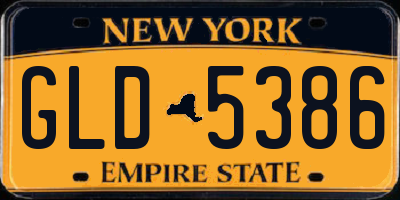 NY license plate GLD5386