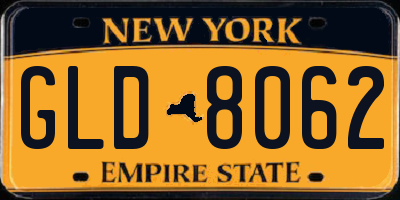 NY license plate GLD8062