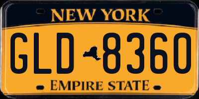 NY license plate GLD8360