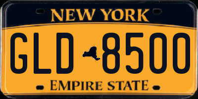 NY license plate GLD8500