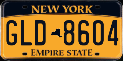 NY license plate GLD8604