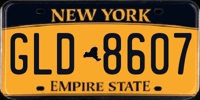 NY license plate GLD8607