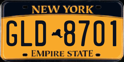 NY license plate GLD8701