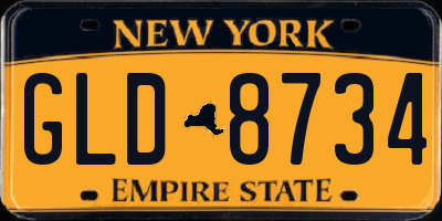 NY license plate GLD8734