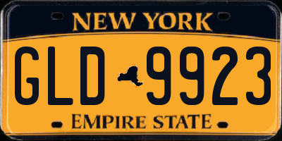 NY license plate GLD9923