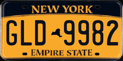 NY license plate GLD9982