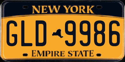 NY license plate GLD9986