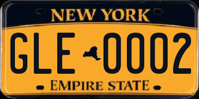 NY license plate GLE0002