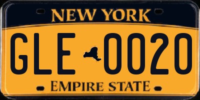 NY license plate GLE0020