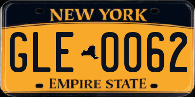 NY license plate GLE0062