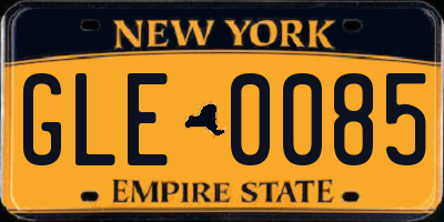 NY license plate GLE0085