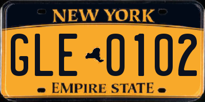 NY license plate GLE0102
