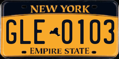 NY license plate GLE0103