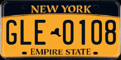 NY license plate GLE0108