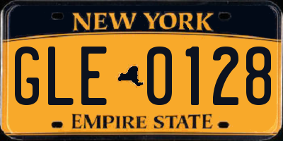 NY license plate GLE0128