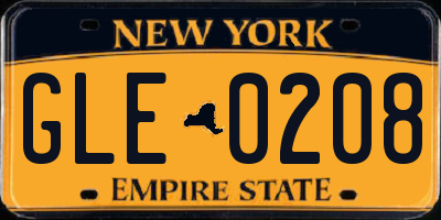 NY license plate GLE0208