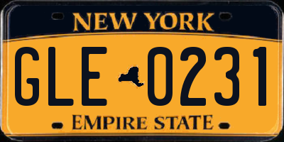 NY license plate GLE0231