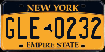 NY license plate GLE0232