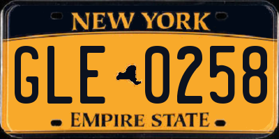 NY license plate GLE0258