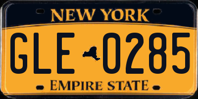 NY license plate GLE0285