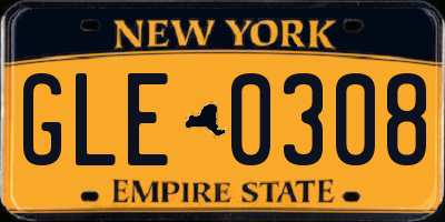 NY license plate GLE0308