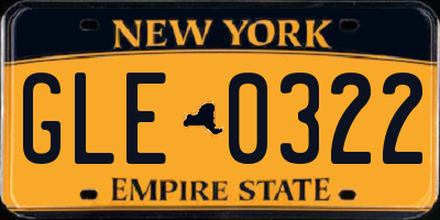 NY license plate GLE0322