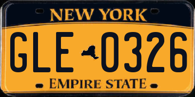 NY license plate GLE0326