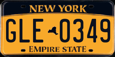 NY license plate GLE0349